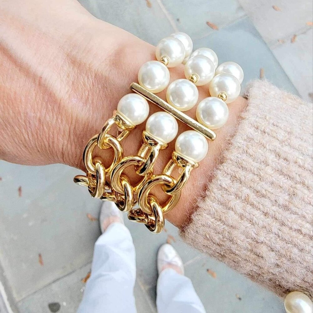 Park Lane Jewelry Audrey Bracelet - Gold Pearls - NEW